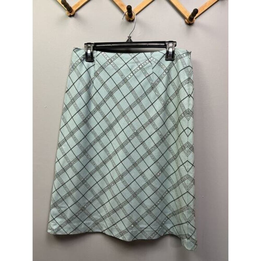 Vintage Tribeca Studio Skirt Womens 12 blue plaid sequined Wool Blend‎ A-Line